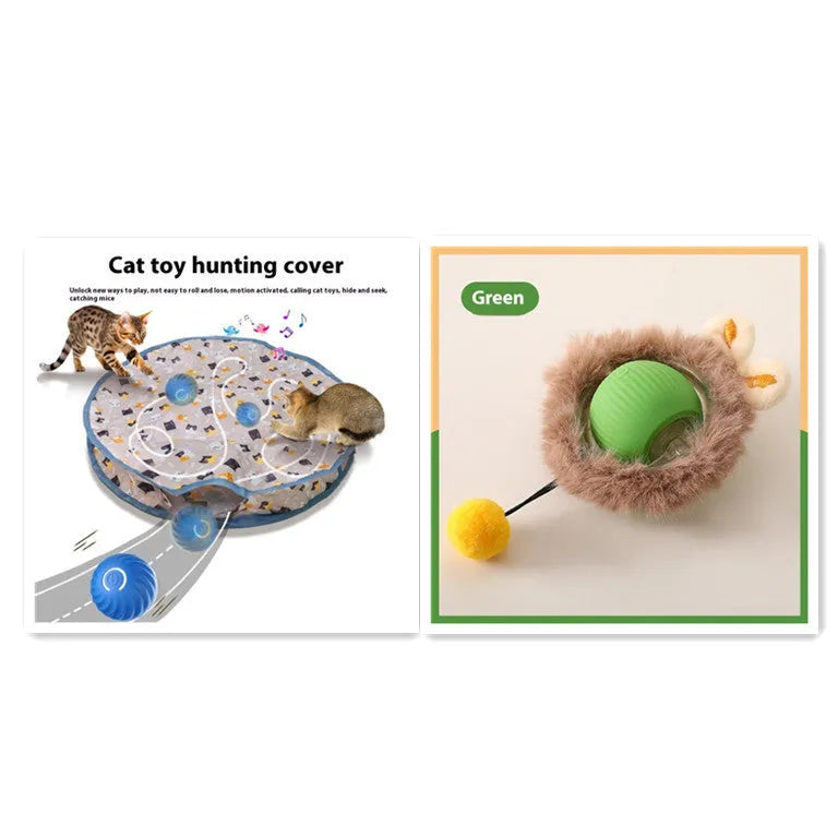 Silicone cat rolling ball toy in three colour options for self-play and feline entertainment