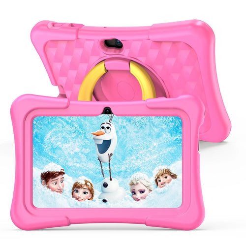 7-inch blue children's educational tablet with silicone protective cover and rotating handle bracket
