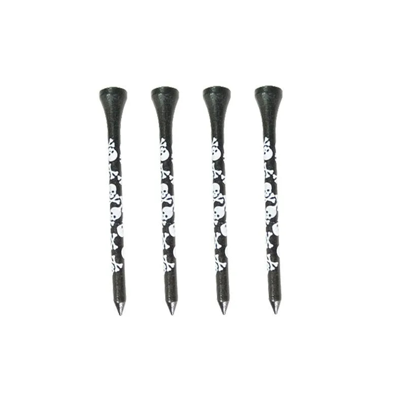 Black bamboo golf shoe dowel pins with skull print in 70mm and 83mm sizes, pack of 10