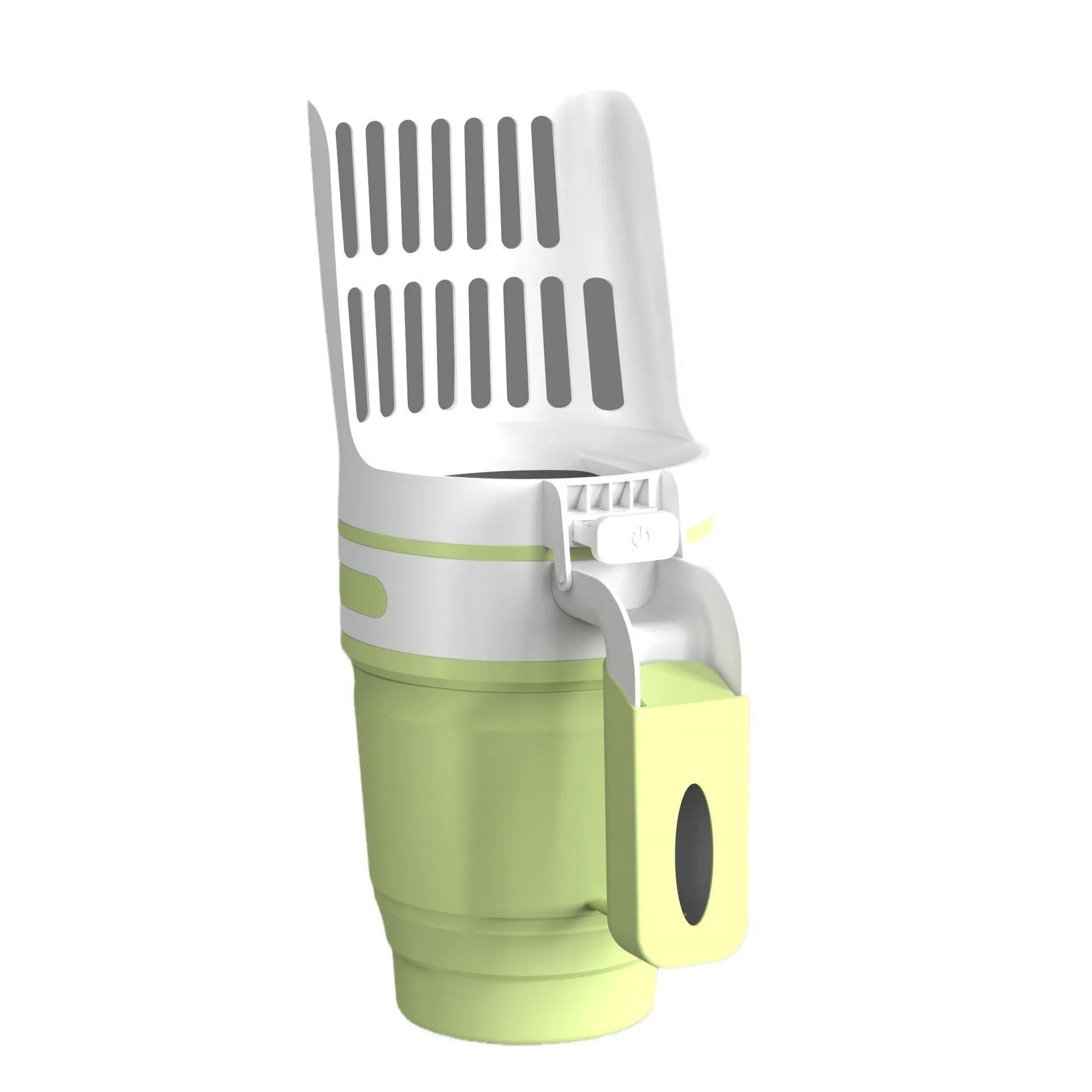Grey cat litter scoop with refill bags showing 2-in-1 design for waste collection
