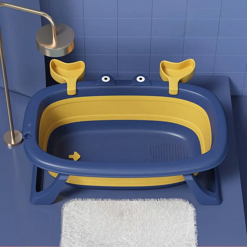 Foldable portable pet bathing tub for small cats and dogs in blue and orange colours.
