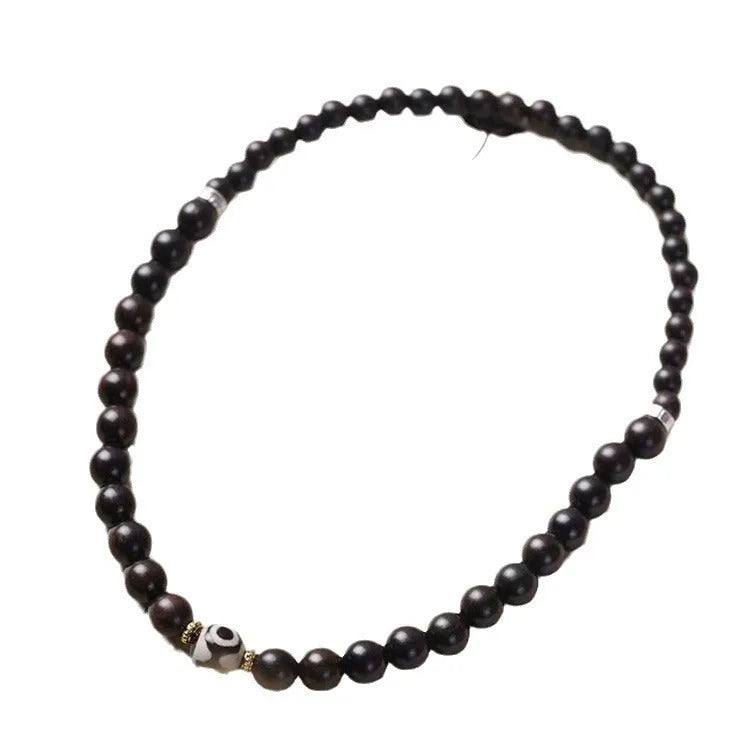 Ebony Tibet beads bracelet with 8mm wooden beads in two-circle retro design