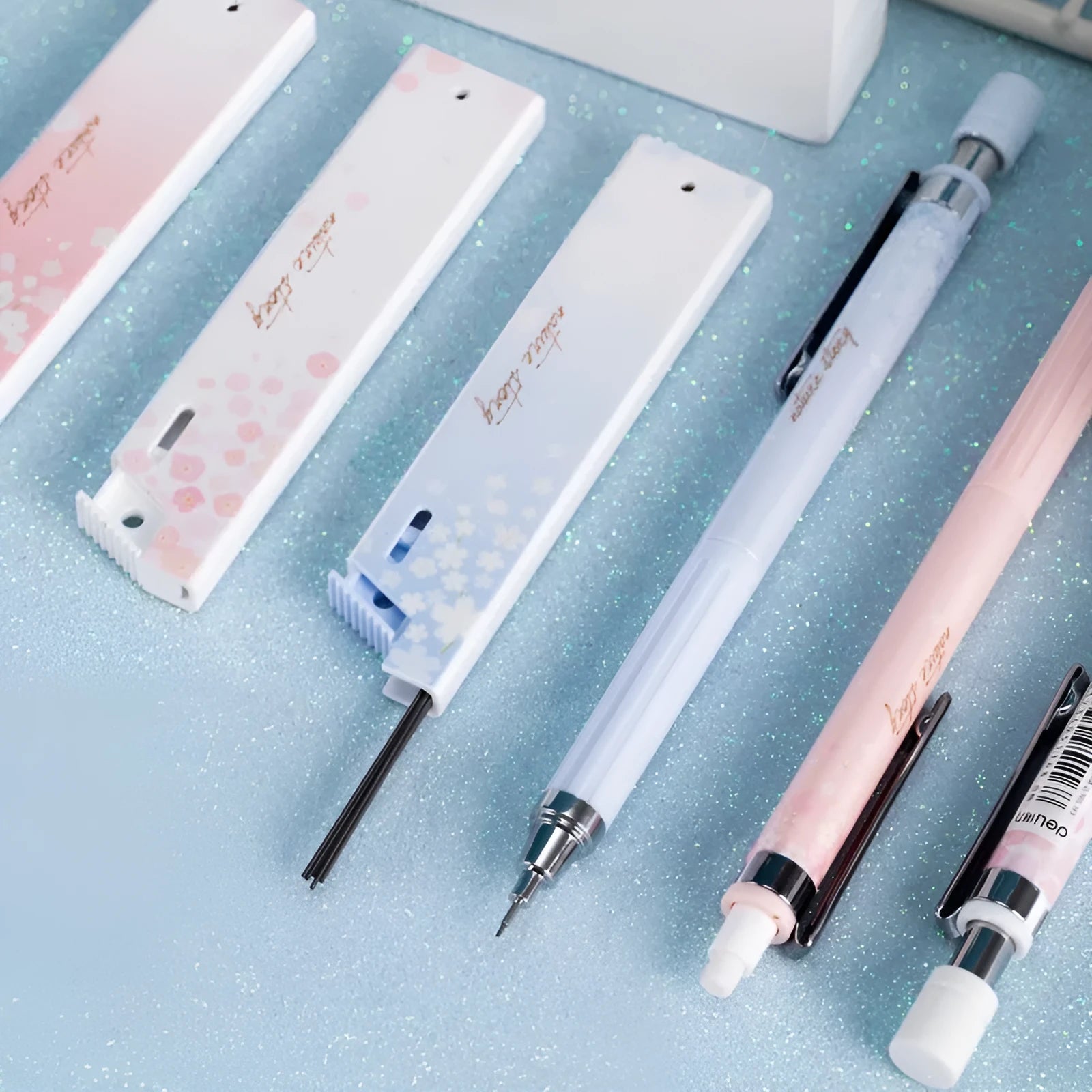 Cartoon automatic pencil set with 0.5mm HB lead and three refill boxes