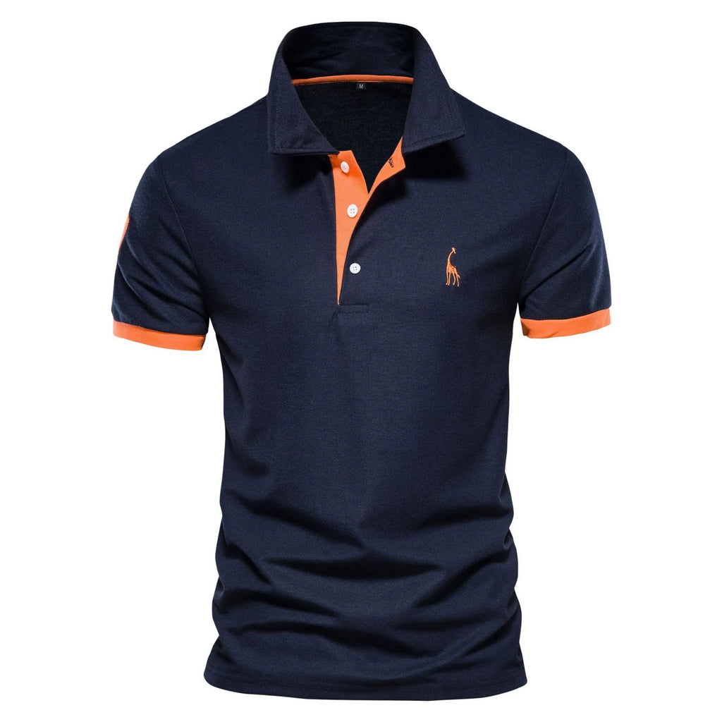 Men's slim fit grey T-shirt with a detailed deer embroidery design on the chest.