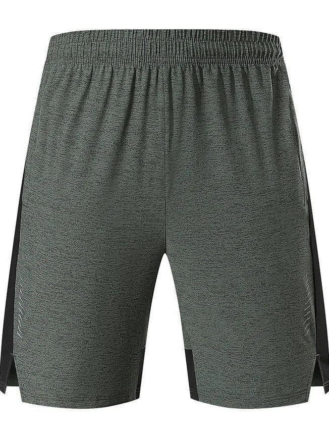 Men's forest green spandex five-point shorts with mid-waist and short leg design laid flat.