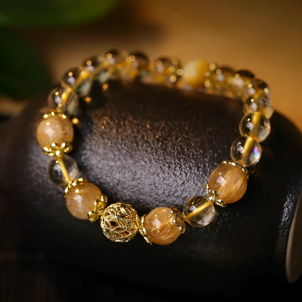 Personality citrine lucky bracelet for women in retro style with yellow gold or amethyst electroplated finish.