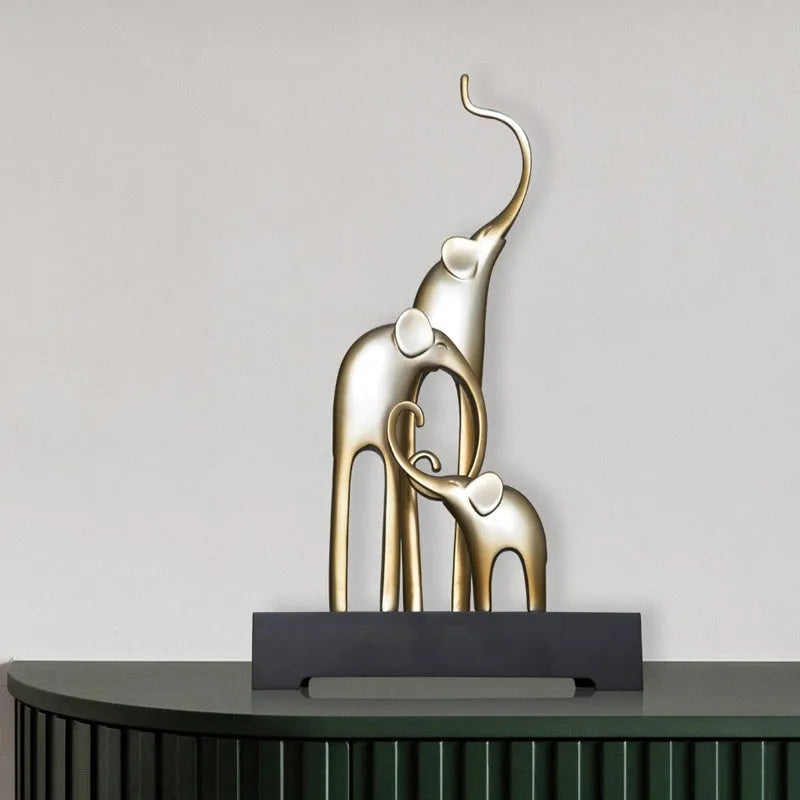 European style Fortune Bring Elephant decorative resin craft ornament in bright gold finish.