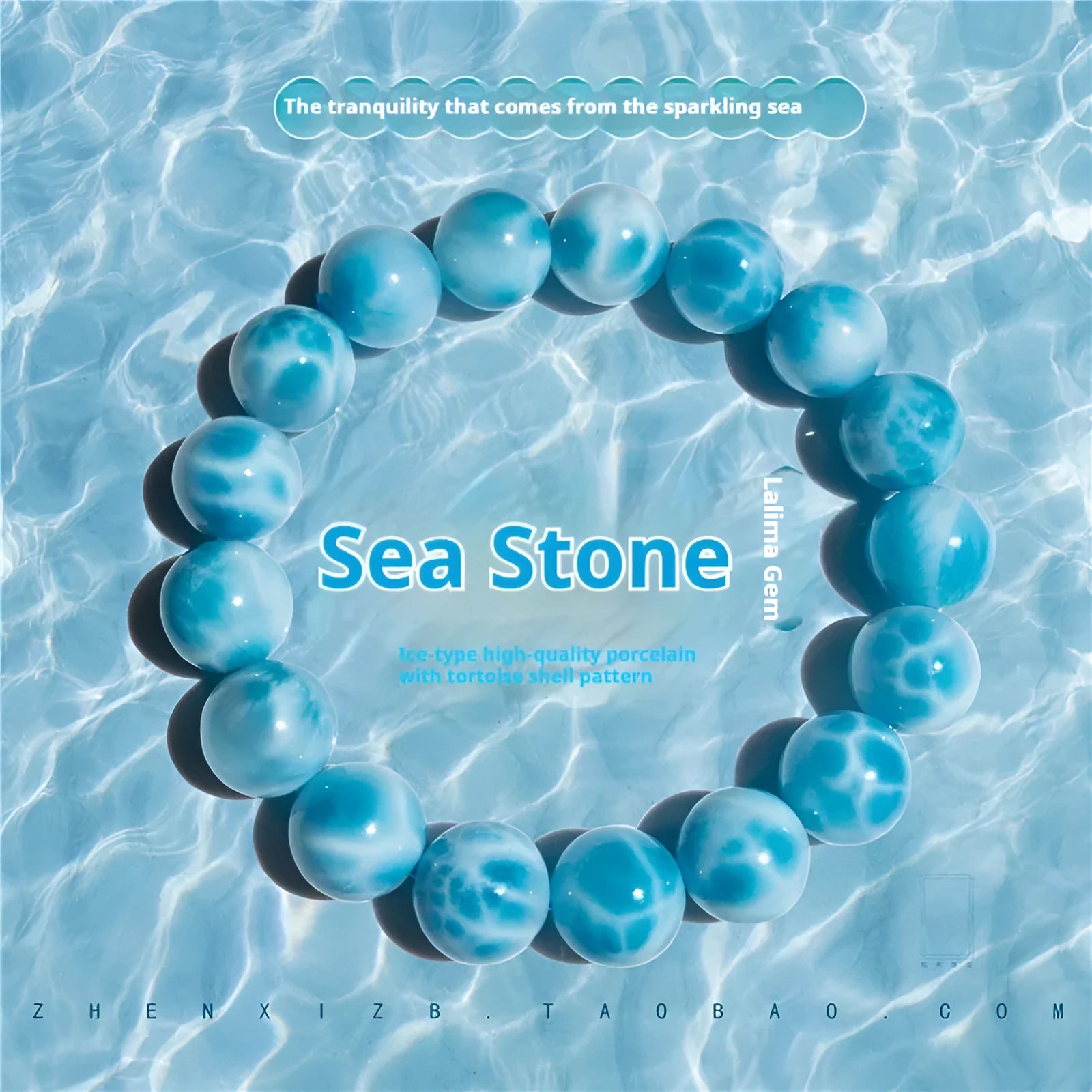Handmade blue sea-pattern natural crystal Bodhi bracelet with pearl accents on wrist