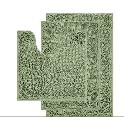 Chenille long hair bathroom three-piece carpet set with U-shaped mat and rectangular mats in modern colours.