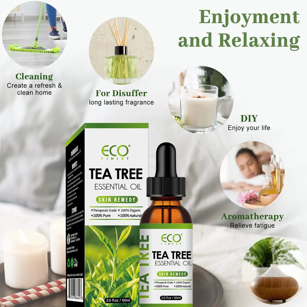60ml bottle of pure tea tree essential oil for facial skin treatment and massage