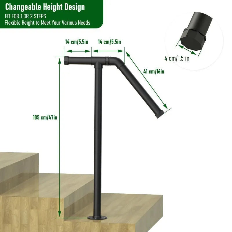 Black metal ladder support bracket with American minimalist design, shown from the side.