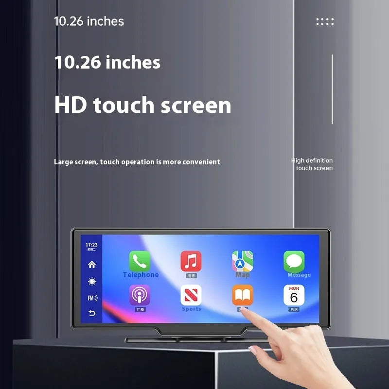 10 inch car smart screen with Apple CarPlay, dual recording cameras, and touch screen display