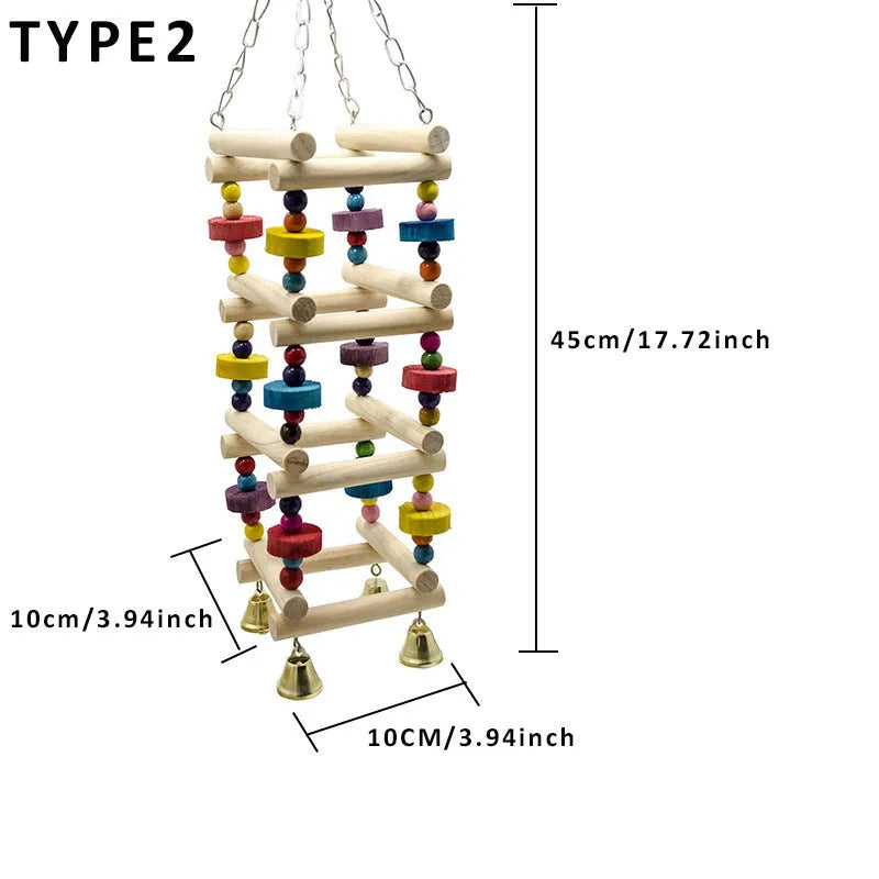 Parakeet bird toy swing stand in solid wood and metal, 45 x 10cm, for parrots and small birds