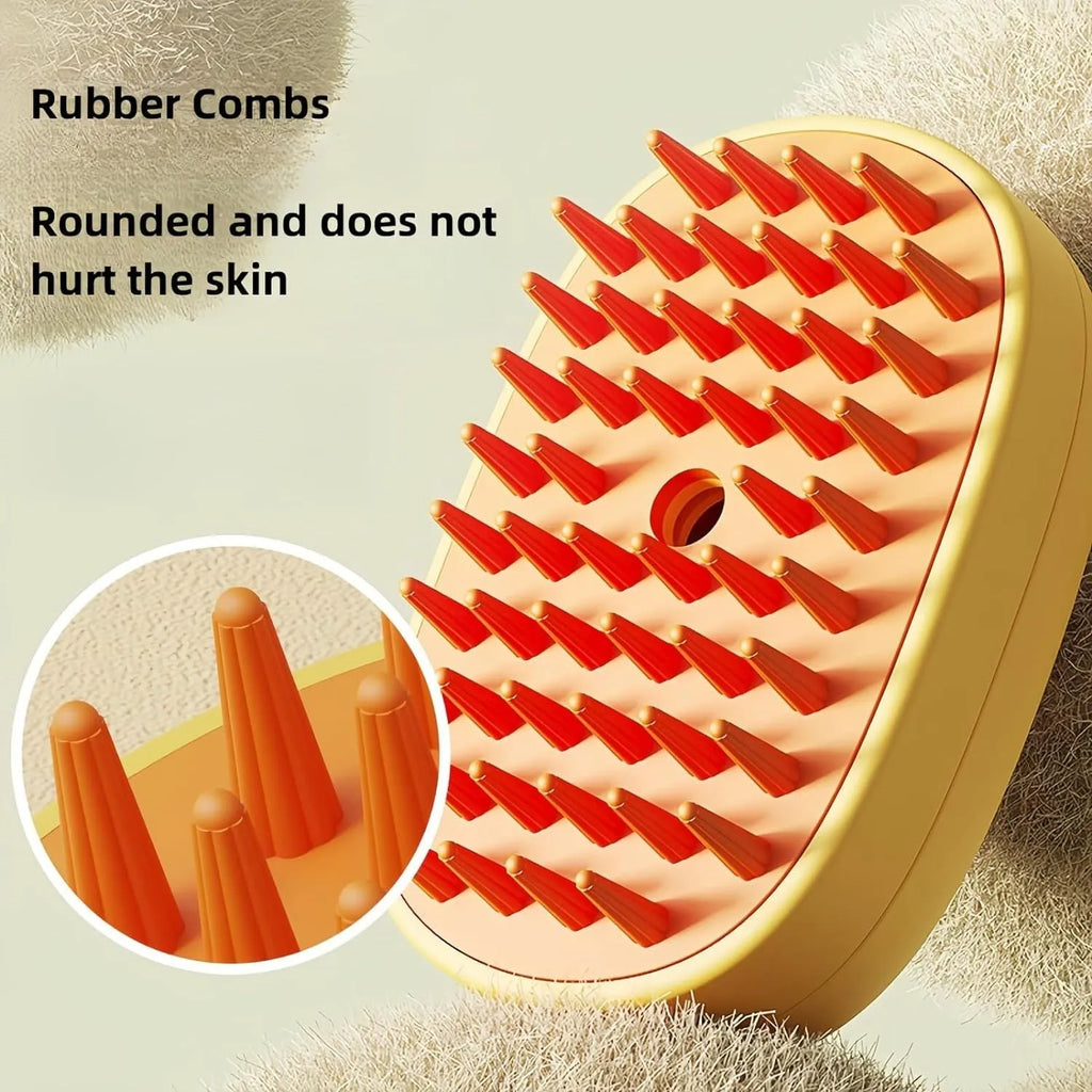 White rechargeable pet steam brush with silicone comb teeth for cat and dog grooming