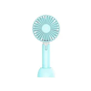 Blue portable USB desktop fan with three-speed control and figure-8 head oscillation
