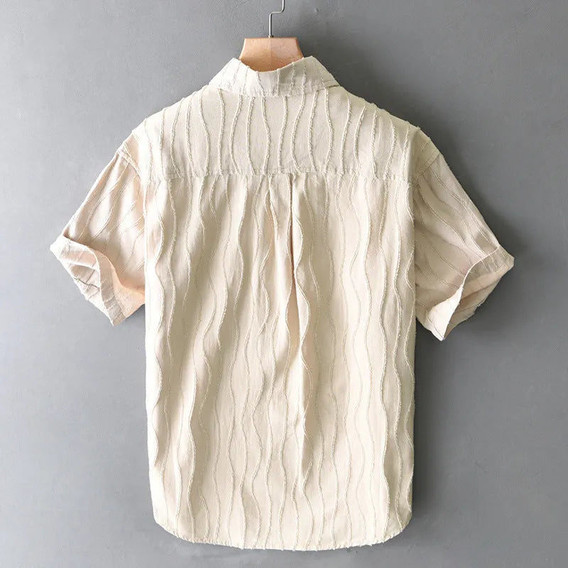 Men's pure cotton short sleeve casual shirt in Japanese fresh style with loose fit