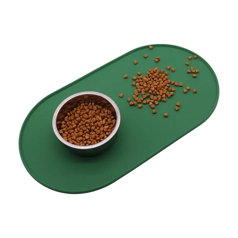 Silicone cat feeding placemat in beige colour showing non-slip underside and waterproof surface.
