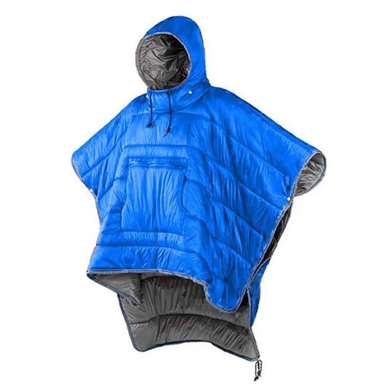 Outdoor cloak sleeping bag wearable blanket in army green with sleeves and 200x140cm dimensions