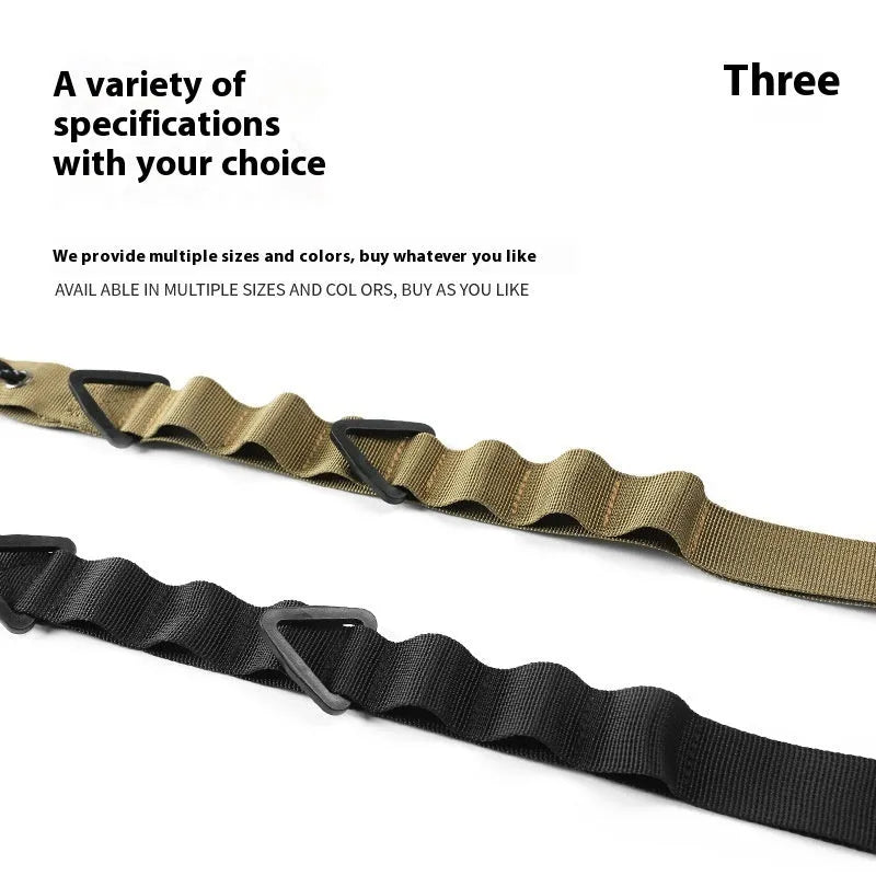 Black nylon hanging rope clothesline and storage belt stretched out, showing its 130cm length.