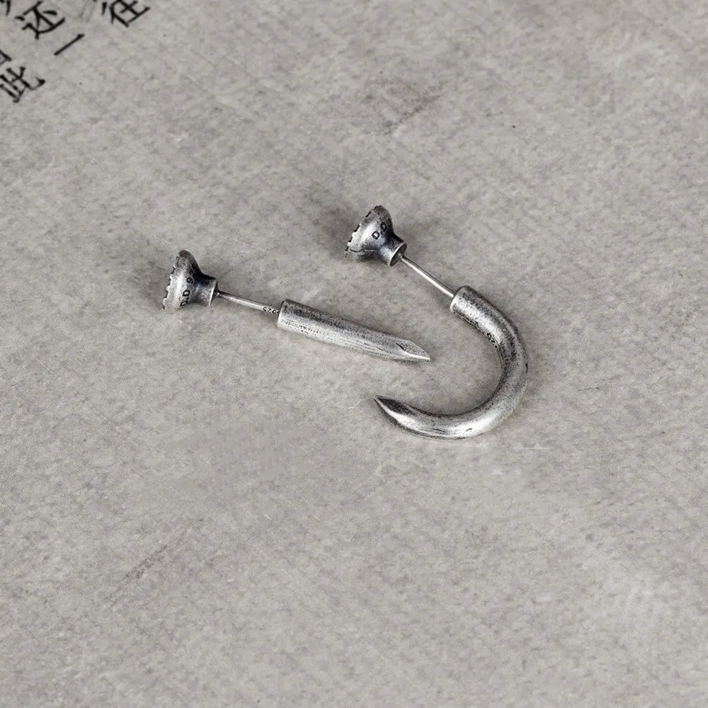 S925 sterling silver punk nail stud earring in straight and curved style options.
