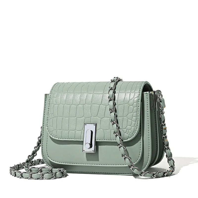 Soft PU women's cross-body chain shoulder bag in horizontal square shape with organised compartments