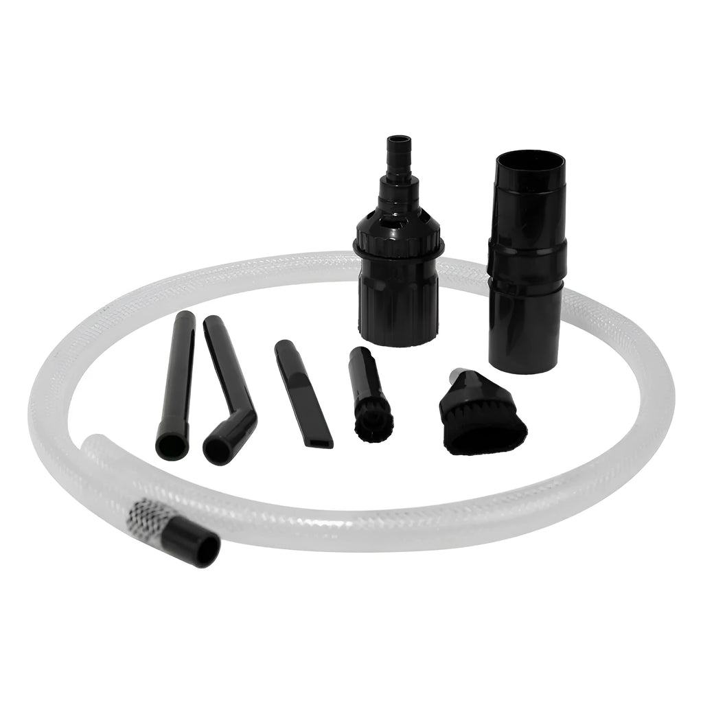 Boxed and bagged options of an eight-piece vacuum cleaner small suction head accessory set.