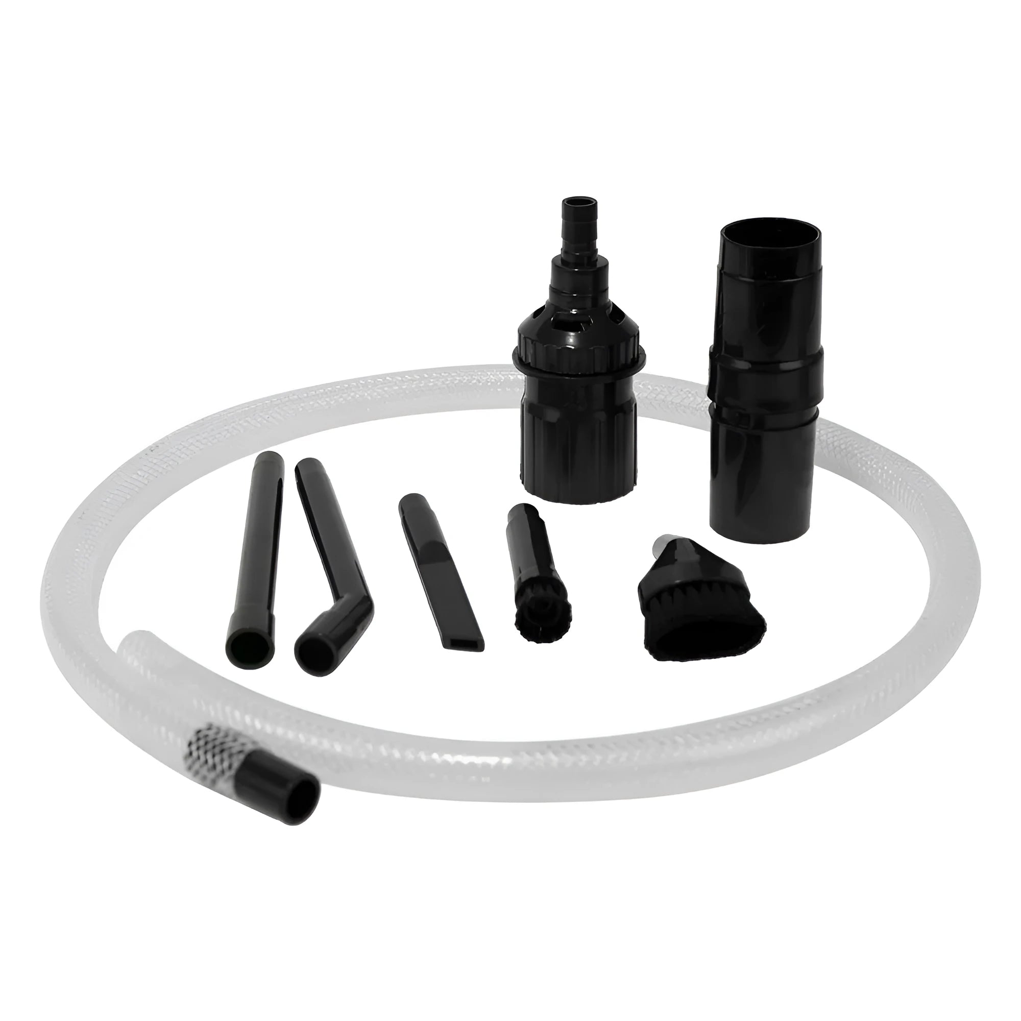 Boxed and bagged options of an eight-piece vacuum cleaner small suction head accessory set.