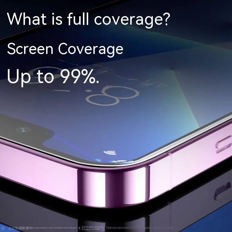 iPhone tempered glass screen protector with frosted privacy finish and full coverage design.