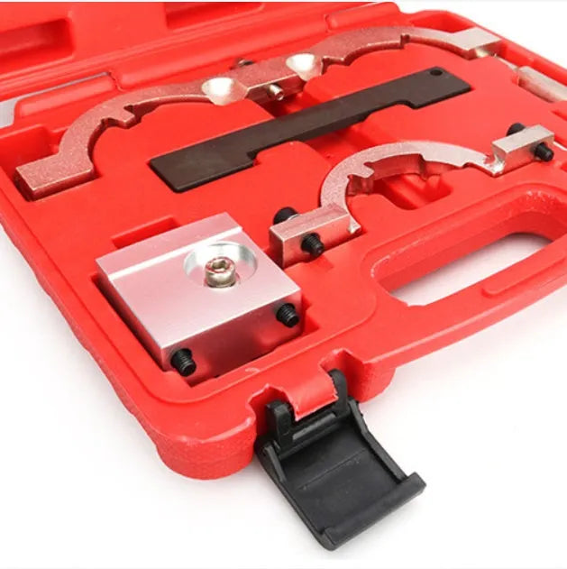 Red chrome-vanadium steel timing tool set for Opel 1.4L LUJ engine repair with seven pieces