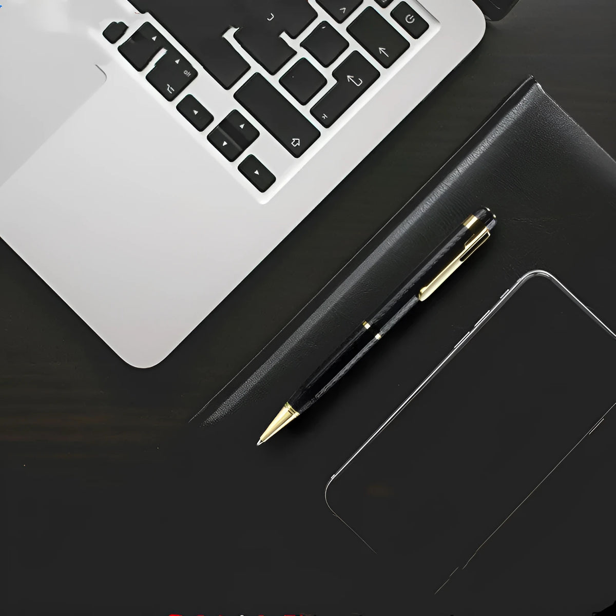 Black pen shaped voice recorder with zinc alloy shell shown alongside included headset and data cable
