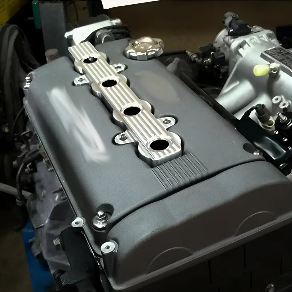 Aluminum engine harness housing in blue red silver colour options with hole and no-hole configurations