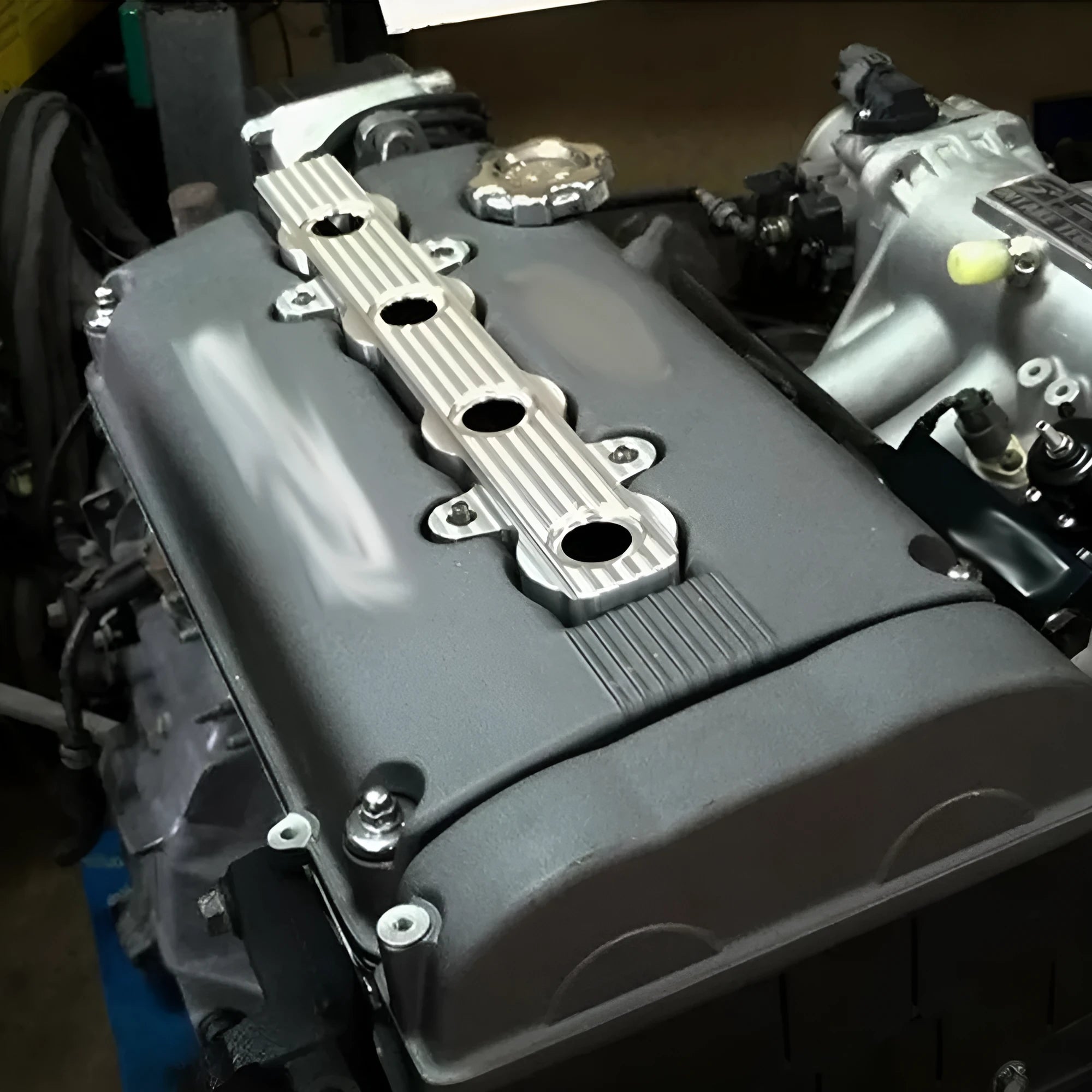 Aluminum engine harness housing in blue red silver colour options with hole and no-hole configurations