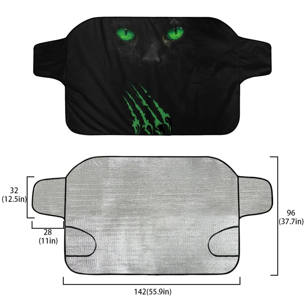 Car front snow protection cover measuring 130x70cm with aluminium fabric and lanyard installation