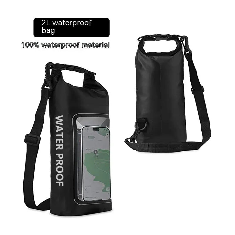 Waterproof crossbody dry bag for mobile phones in multiple colours, shown in 2L and 5L sizes.