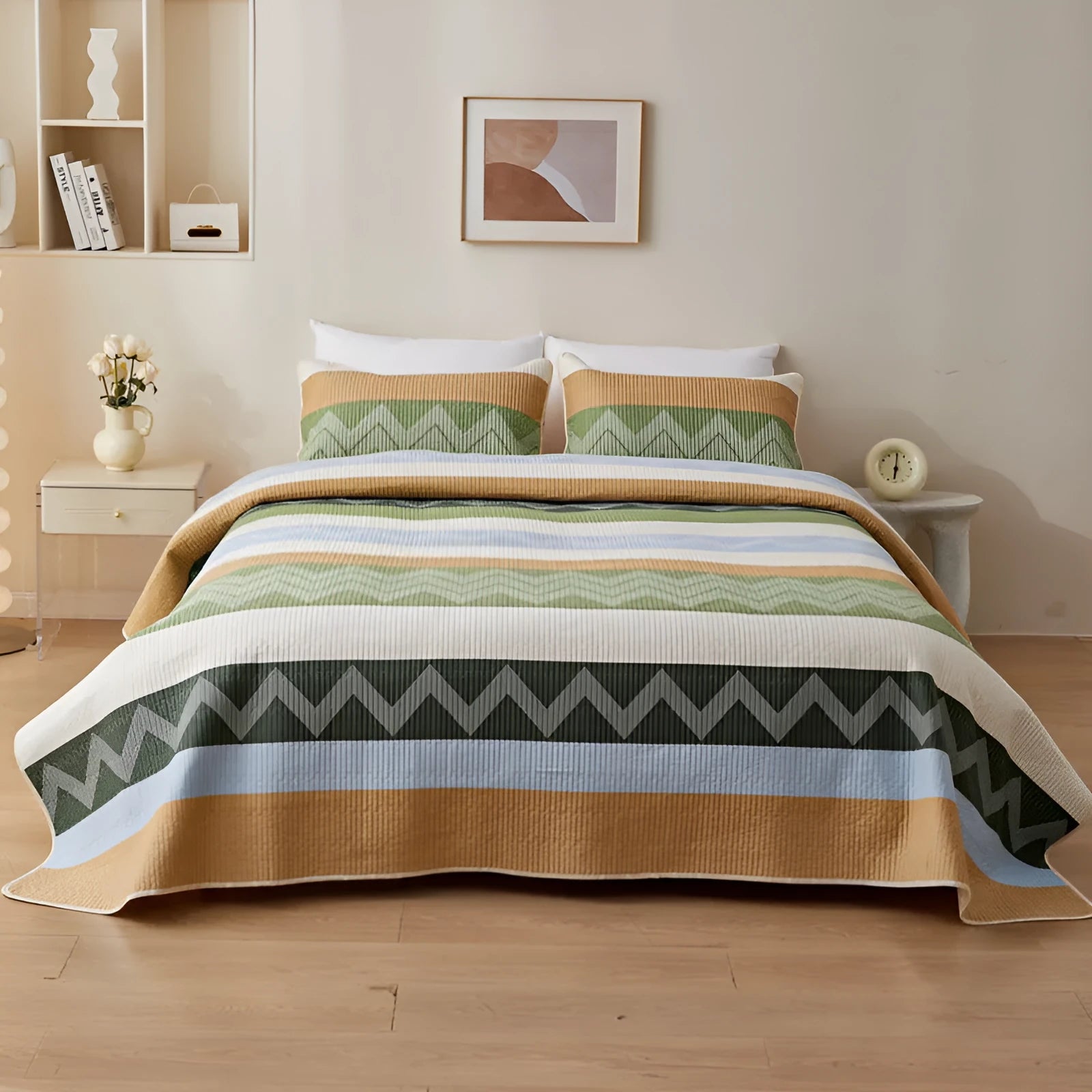 Pure cotton printed bed sheet set in modern bedspread style for a 2.2 metre bed.