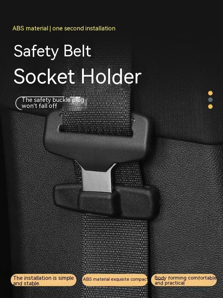Black ABS plastic car safety belt stopper clip pack containing two universal seat belt fasteners