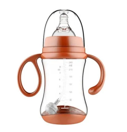 BPA-free PP baby feeding bottle with double handle and wide caliber, available in 180mL, 240mL and 300mL