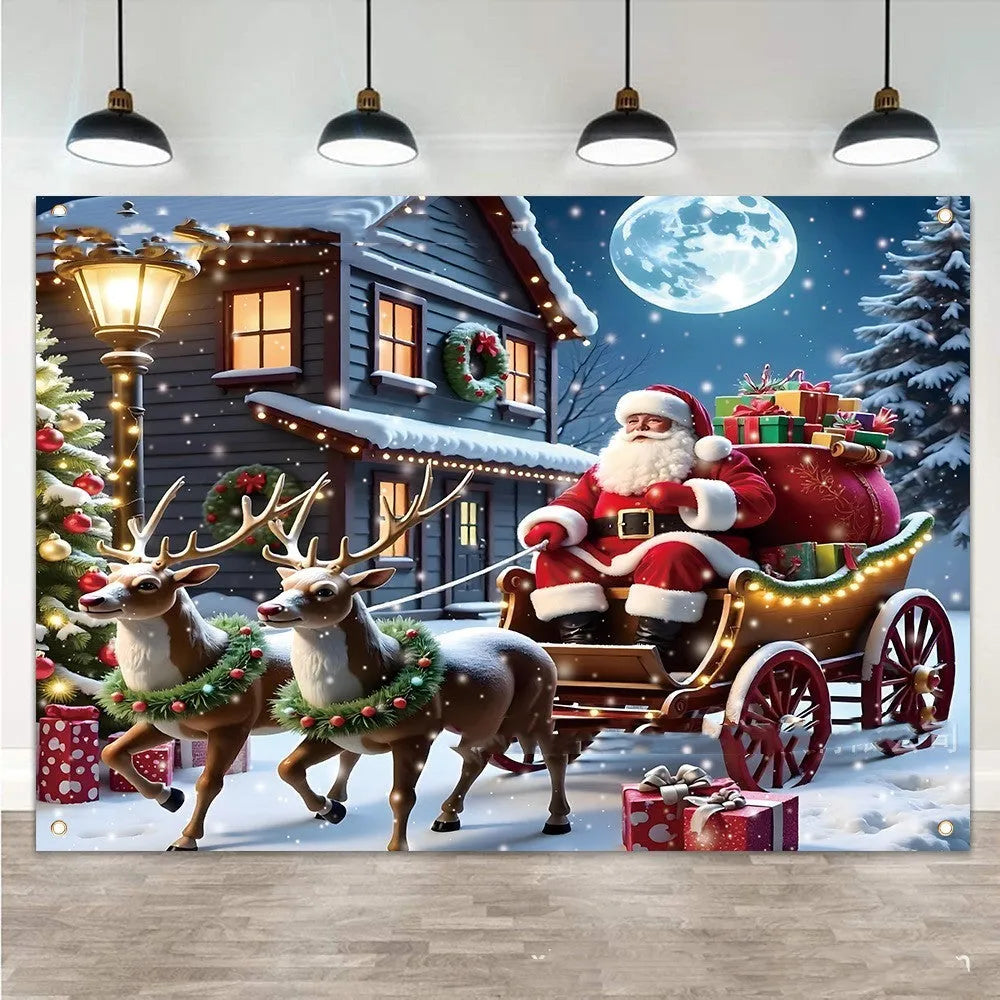 Santa Claus Christmas banner measuring 210 by 150 cm made from polyester fabric