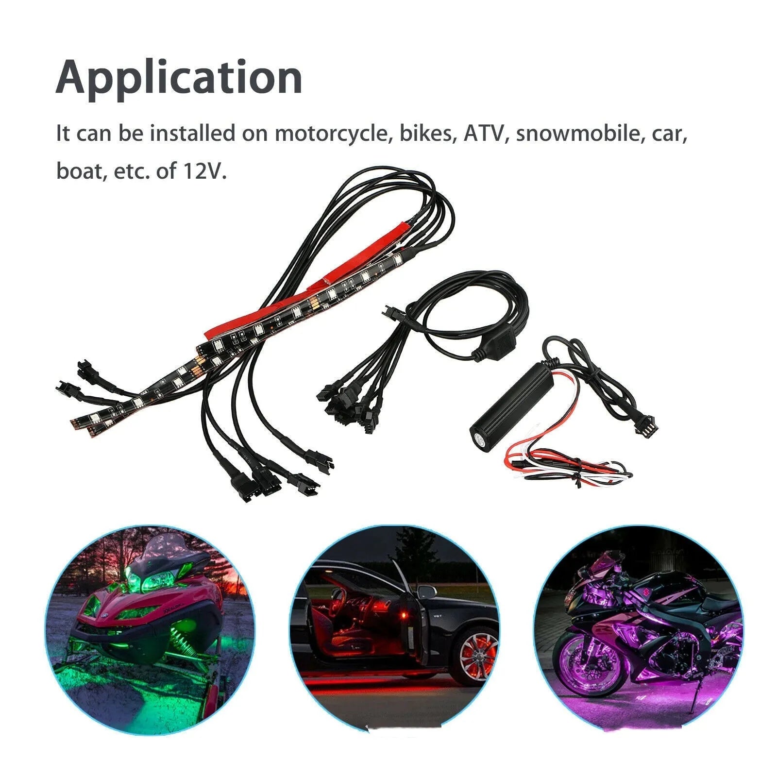Black silicone RGB LED light bar with wireless remote control for motorcycle and car atmosphere lighting