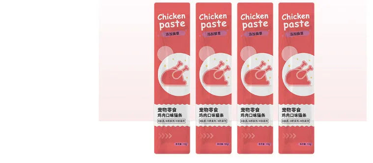 Pack of 10 cat snack strips for kittens in four flavour varieties