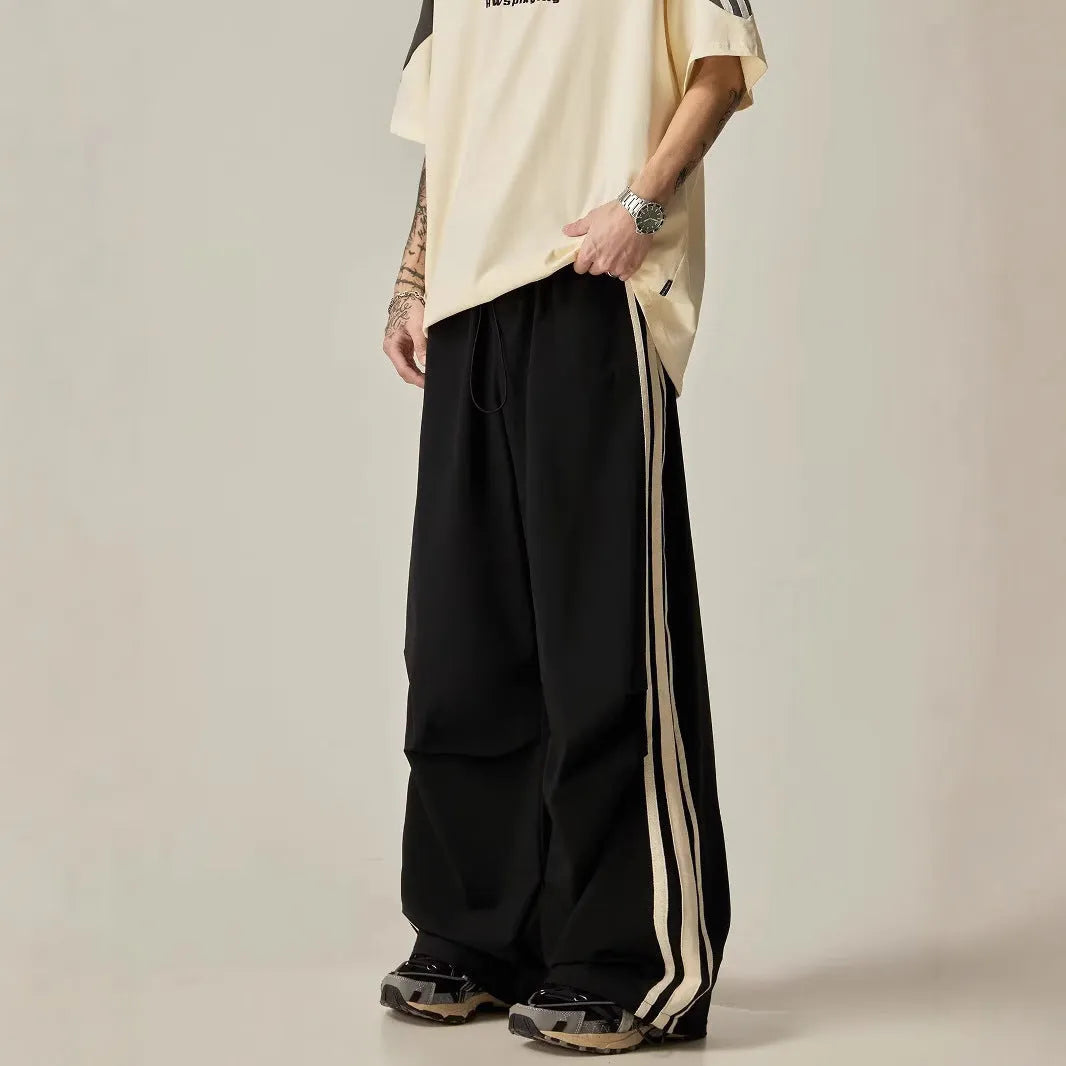 Men's black wide leg climbing trousers with high waist straight leg design