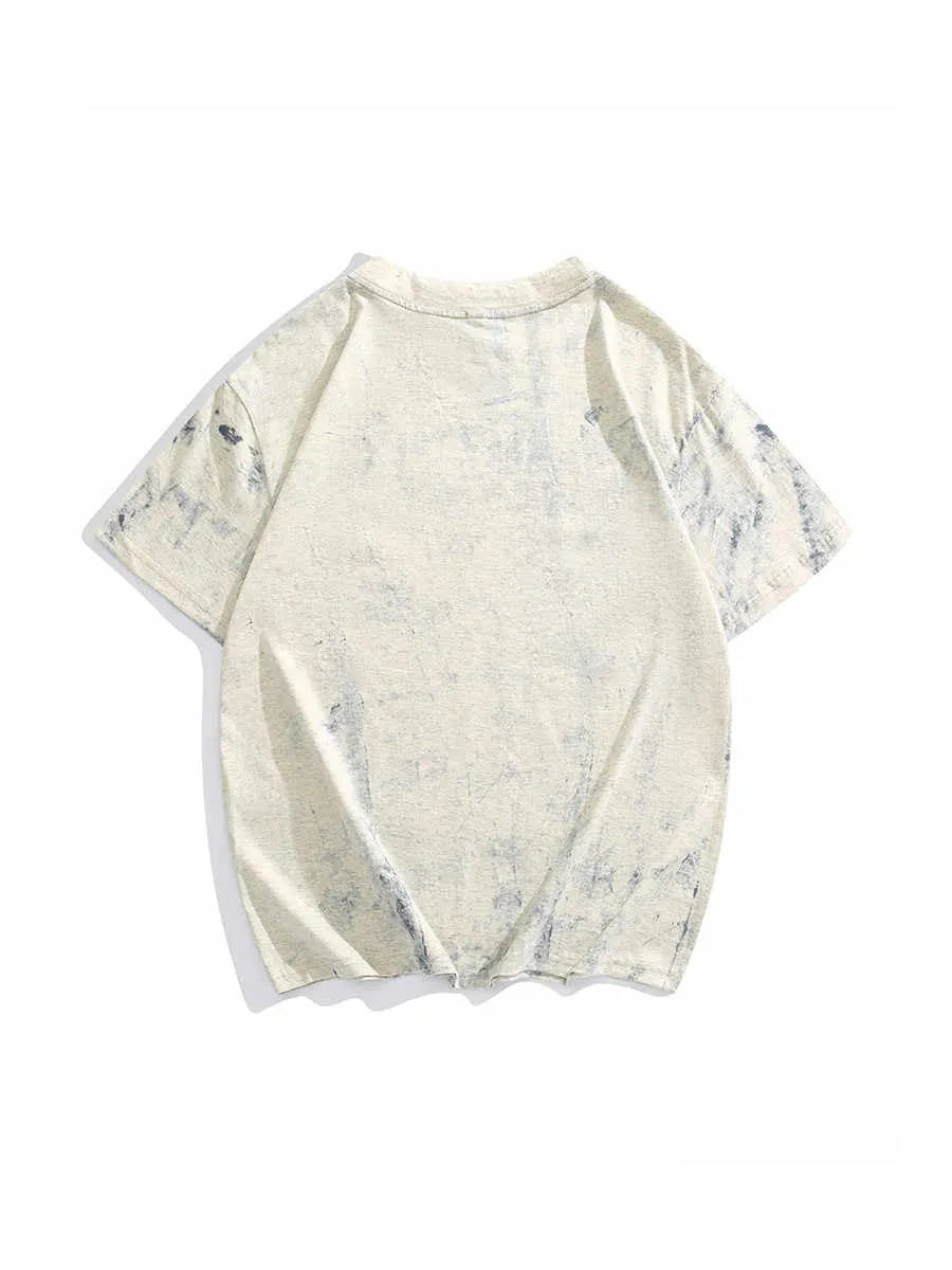 Grey tie dye printed men's T-shirt with loose fit design and half sleeves