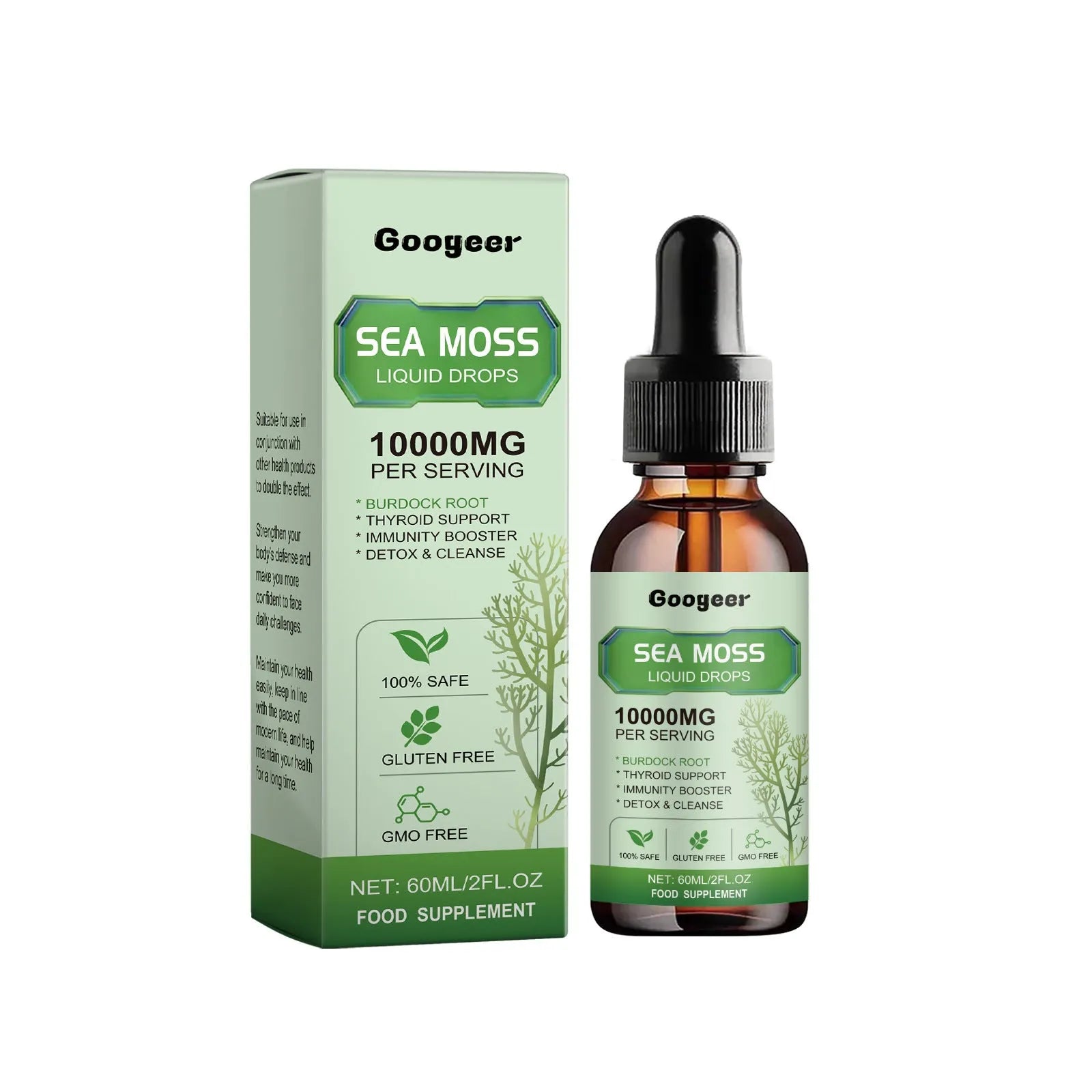 Sea Moss Liquid Drops 60ml body treatment bottle with traditional Chinese medicine extract.