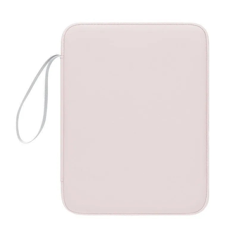 Black leather-look tablet protective case with a top carry handle, shown closed.
