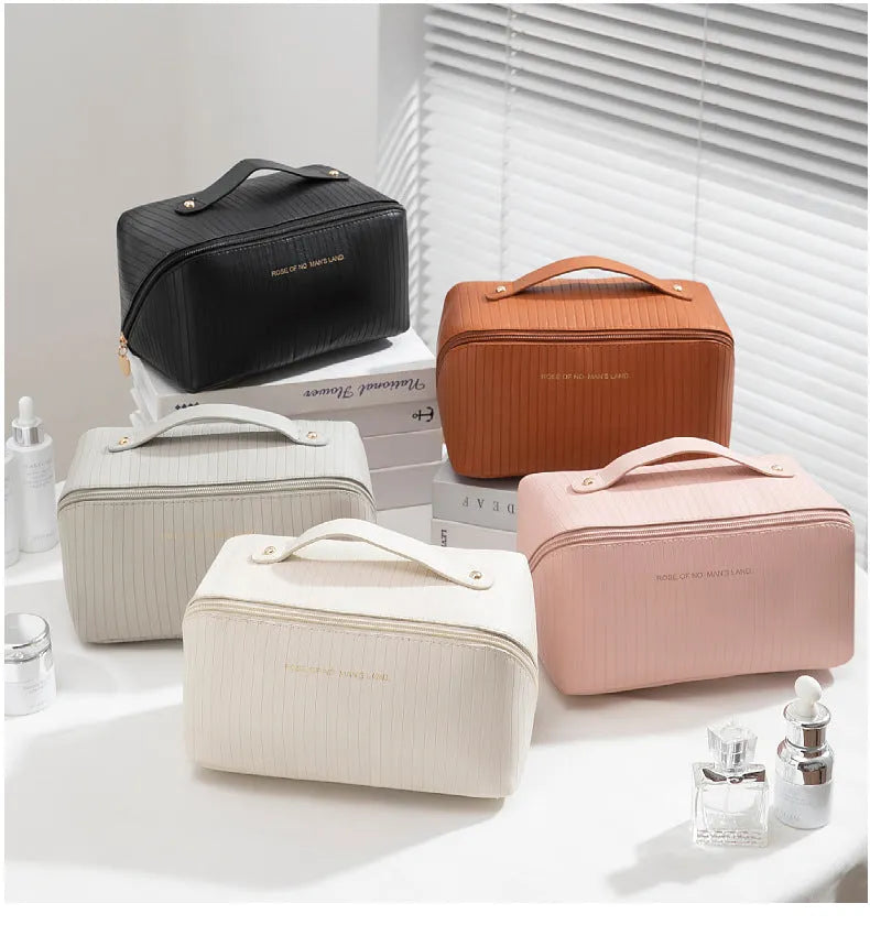 Vertical pattern pillow makeup bag cubic shape beige colour