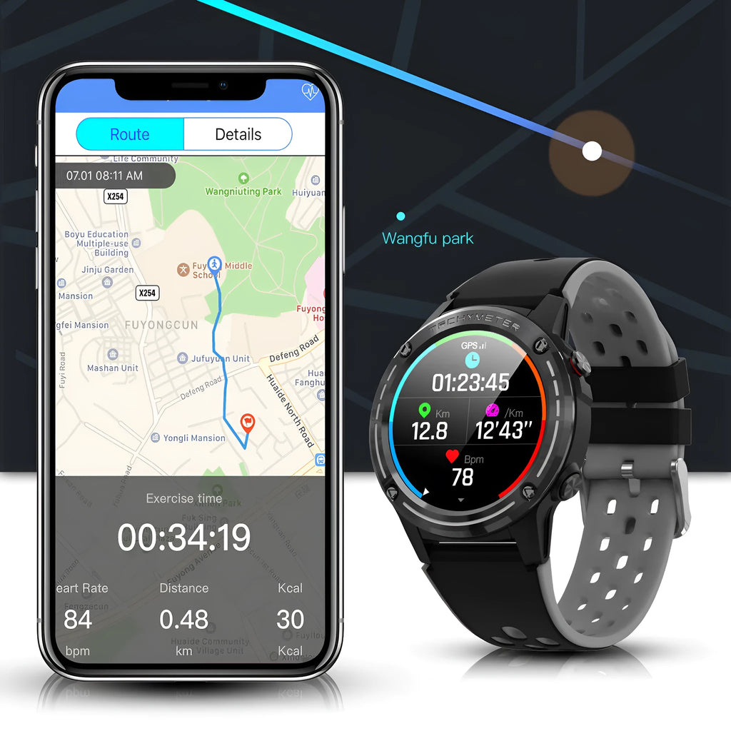 GPS smart watch sports bracelet with 49mm square dial and silicone strap