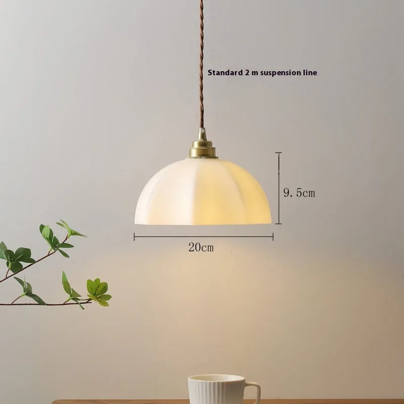 Brass Chinese style indoor droplight with copper glass shade for bedside or study lighting