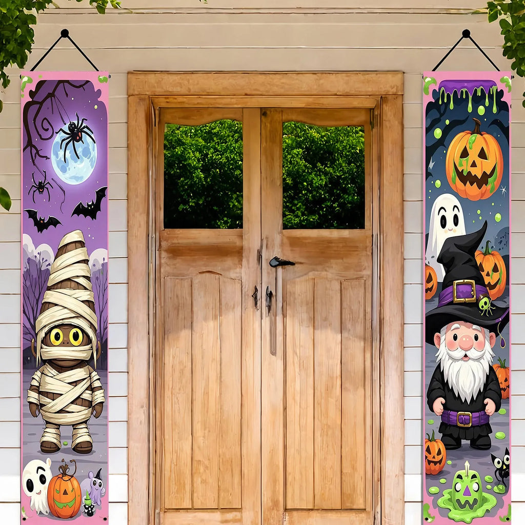 Pair of Halloween couplet hanging flags made from polyester measuring 30x180cm