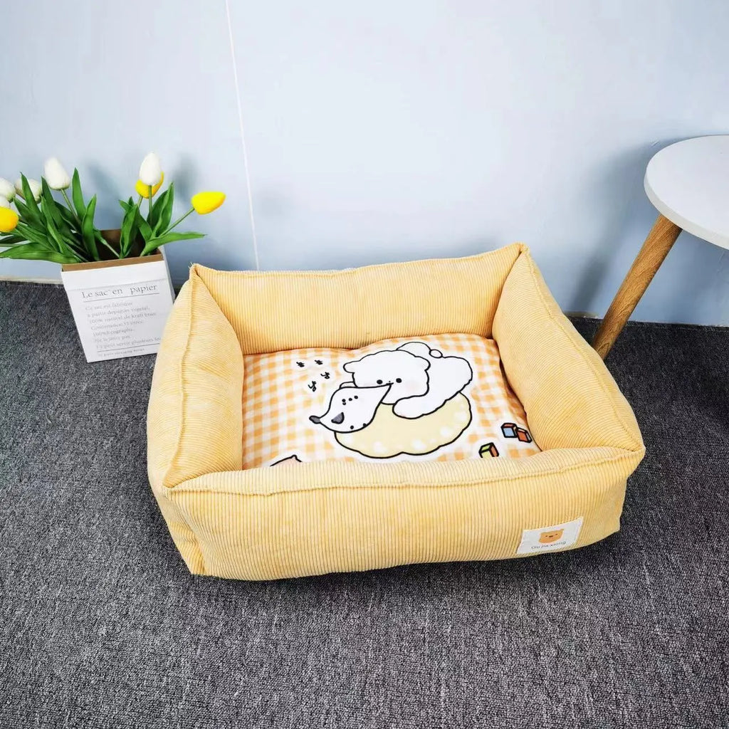 Cotton pet winter nest for dogs and cats in light blue colour with velvet lining