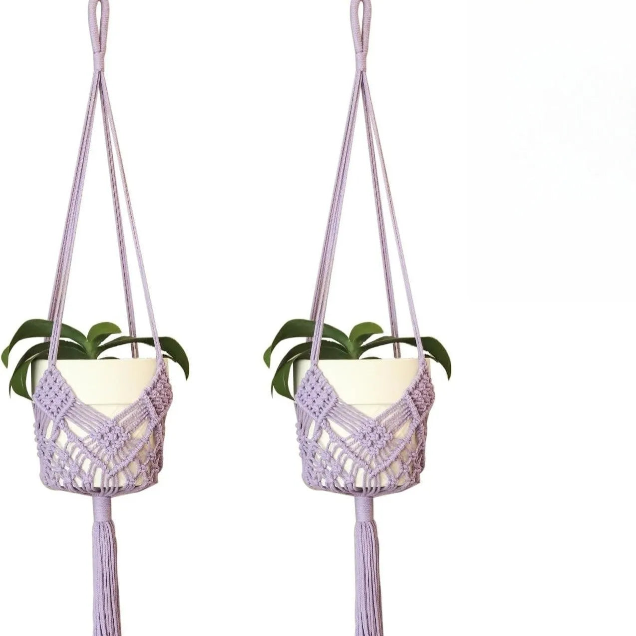 Hand-woven minimalist flower pot in polyester cotton with net pocket design